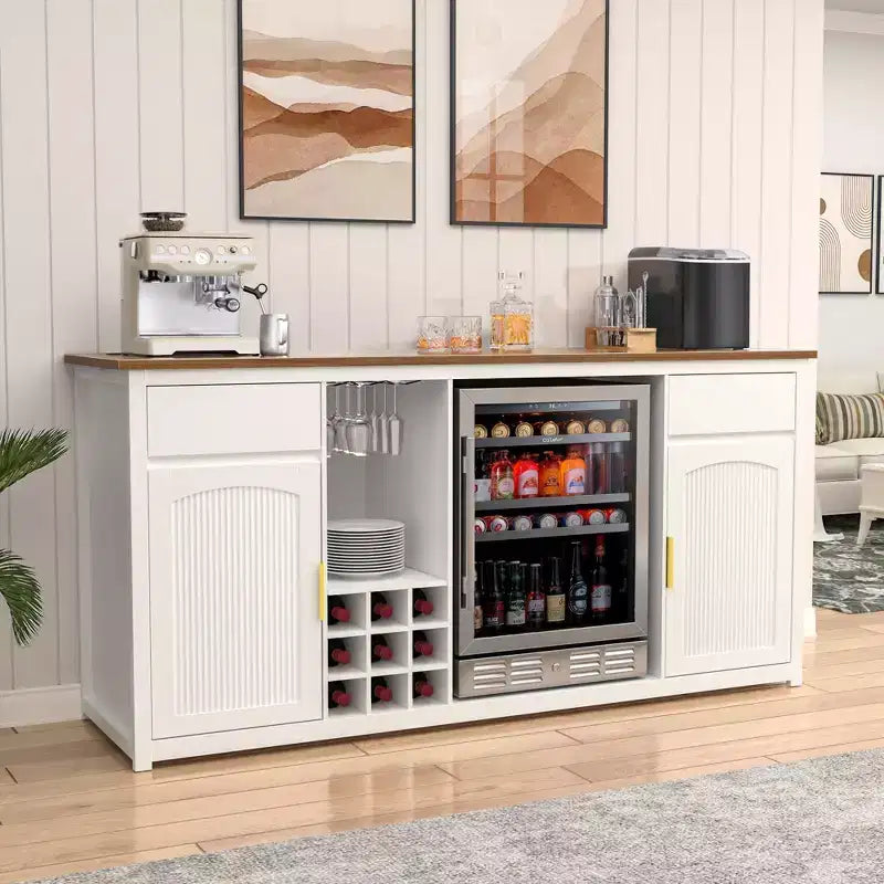 Meuble Bar Extra Long GDLF avec Espace Réfrigérateur, Meuble à Vin et Spiritueux Moderne, 78,7