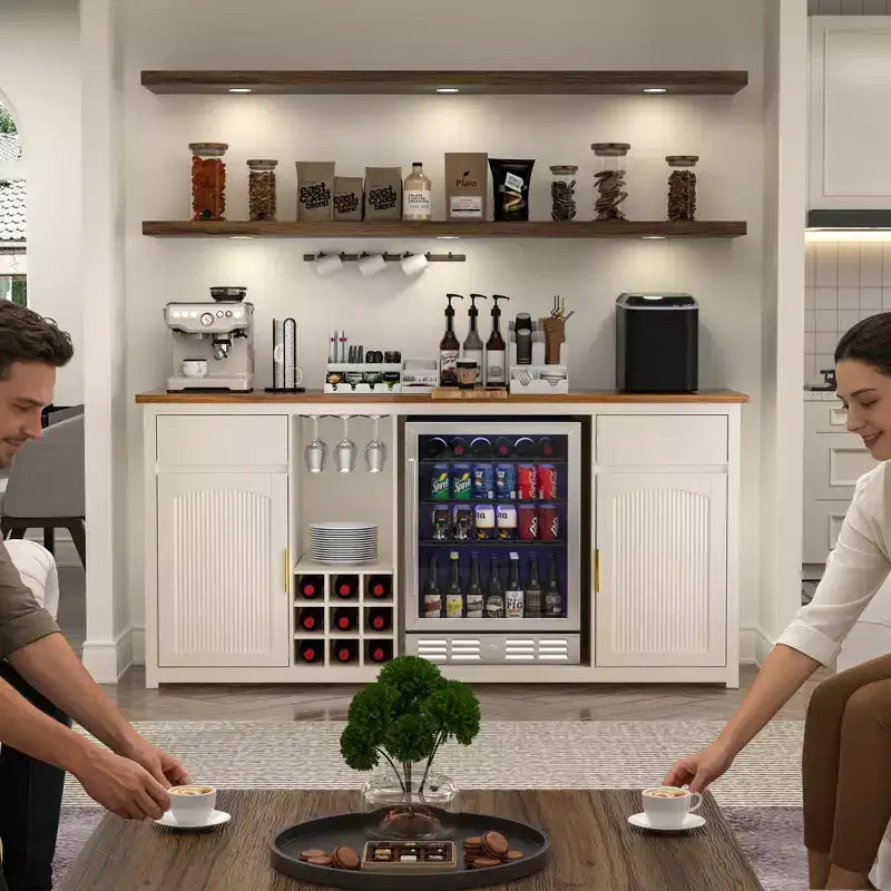 Meuble Bar Extra Long GDLF avec Espace Réfrigérateur, Meuble à Vin et Spiritueux Moderne, 78,7