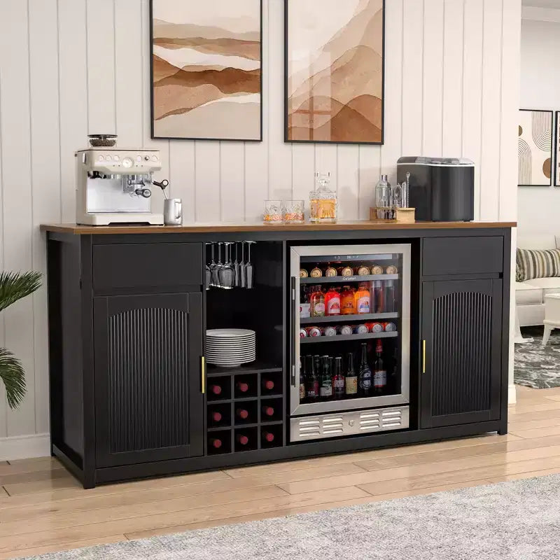 Meuble Bar Extra Long GDLF avec Espace Réfrigérateur, Meuble à Vin et Spiritueux Moderne, 78,7