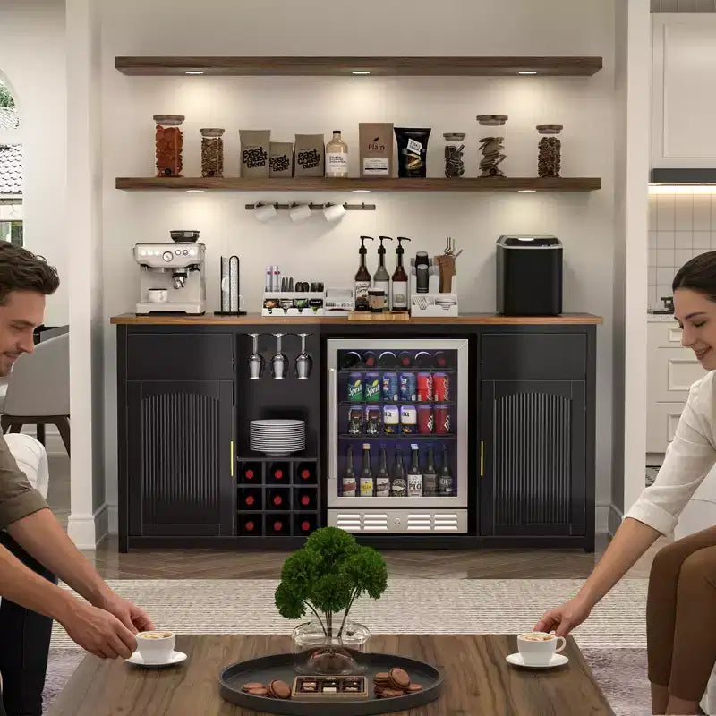 Meuble Bar Extra Long GDLF avec Espace Réfrigérateur, Meuble à Vin et Spiritueux Moderne, 78,7