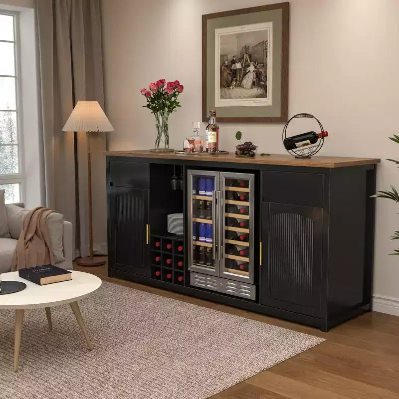 Meuble Bar Extra Long GDLF avec Espace Réfrigérateur, Meuble à Vin et Spiritueux Moderne, 78,7
