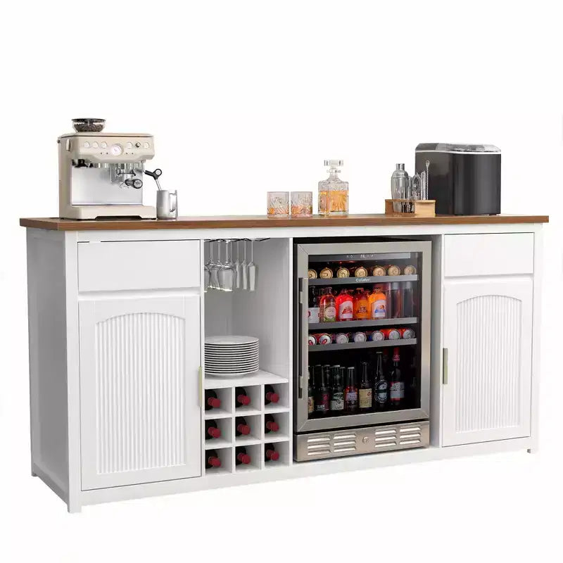Meuble Bar Extra Long GDLF avec Espace Réfrigérateur, Meuble à Vin et Spiritueux Moderne, 78,7