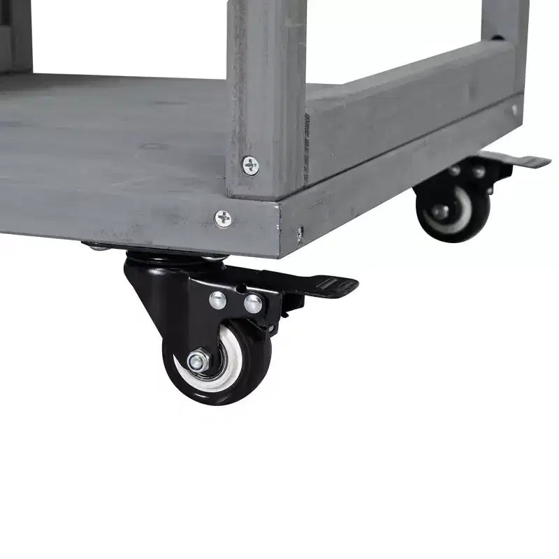 Îlot de cuisine d'extérieur en bois de sapin avec rangement, chariot de cuisine roulant verrouillable avec plateau en acier inoxydable, porte-serviettes et porte-épices pour patio/cuisine - ModernLuxe