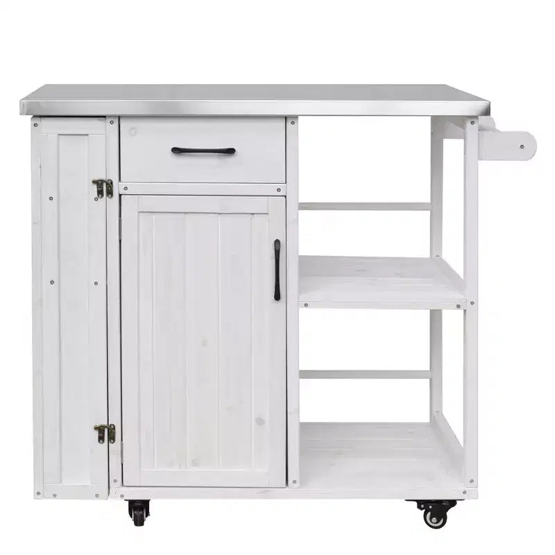 Îlot de cuisine d'extérieur en bois de sapin avec rangement, chariot de cuisine roulant verrouillable avec plateau en acier inoxydable, porte-serviettes et porte-épices pour patio/cuisine - ModernLuxe