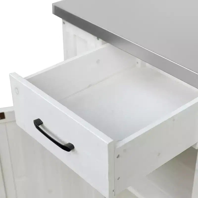 Îlot de cuisine d'extérieur en bois de sapin avec rangement, chariot de cuisine roulant verrouillable avec plateau en acier inoxydable, porte-serviettes et porte-épices pour patio/cuisine - ModernLuxe
