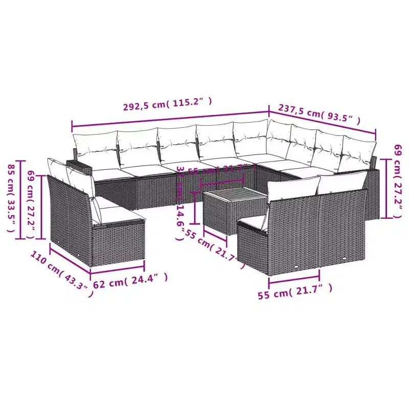 vidaXL Ensemble de canapés de jardin noir, blanc crème