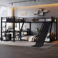 GDFStudio Urban L-Shaped Metal Triple Bunk Bed with Slide and Desk