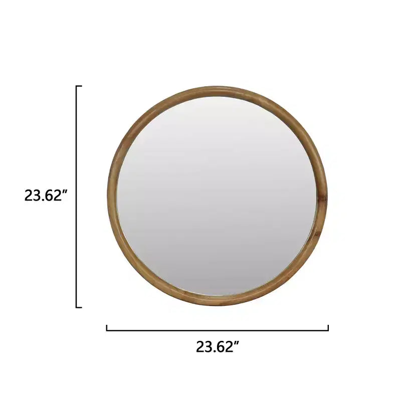 Miroir mural décoratif rond en bois naturel Whisen, miroir mural rustique moderne du milieu du siècle pour salle de bain entrée - Bois naturel