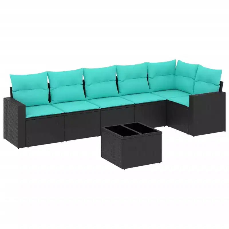 vidaXL 7 Piece Patio Sofa Set with Cushions Black Poly Rattan