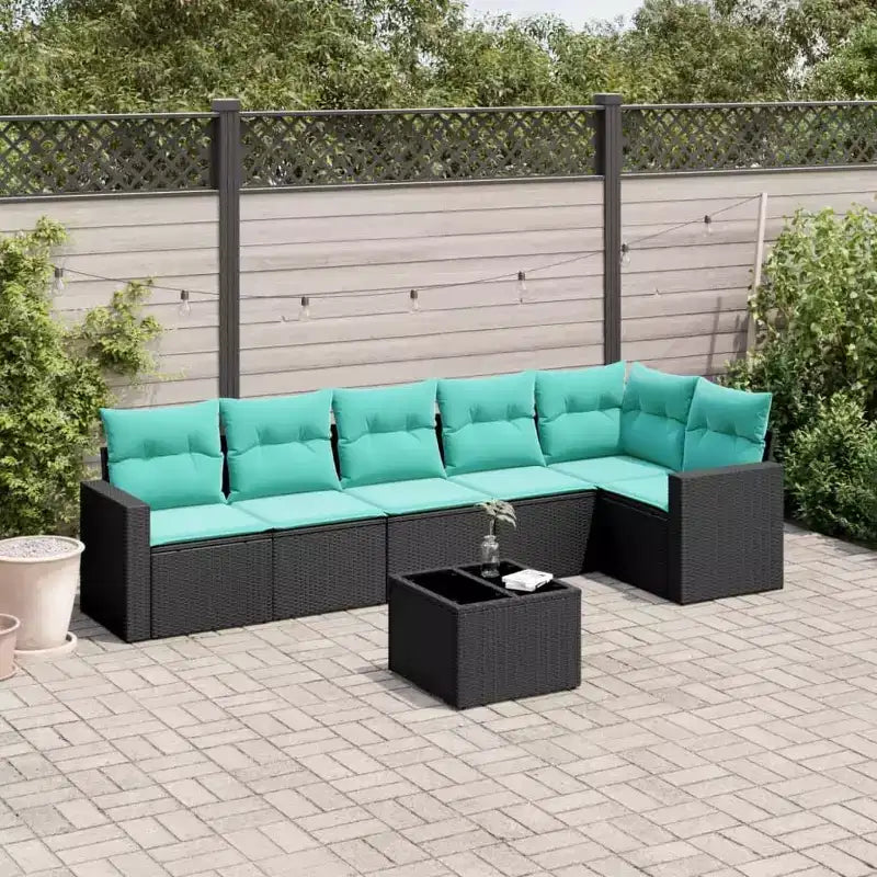 vidaXL Salon de jardin 7 pcs avec coussins résine tressée noir
