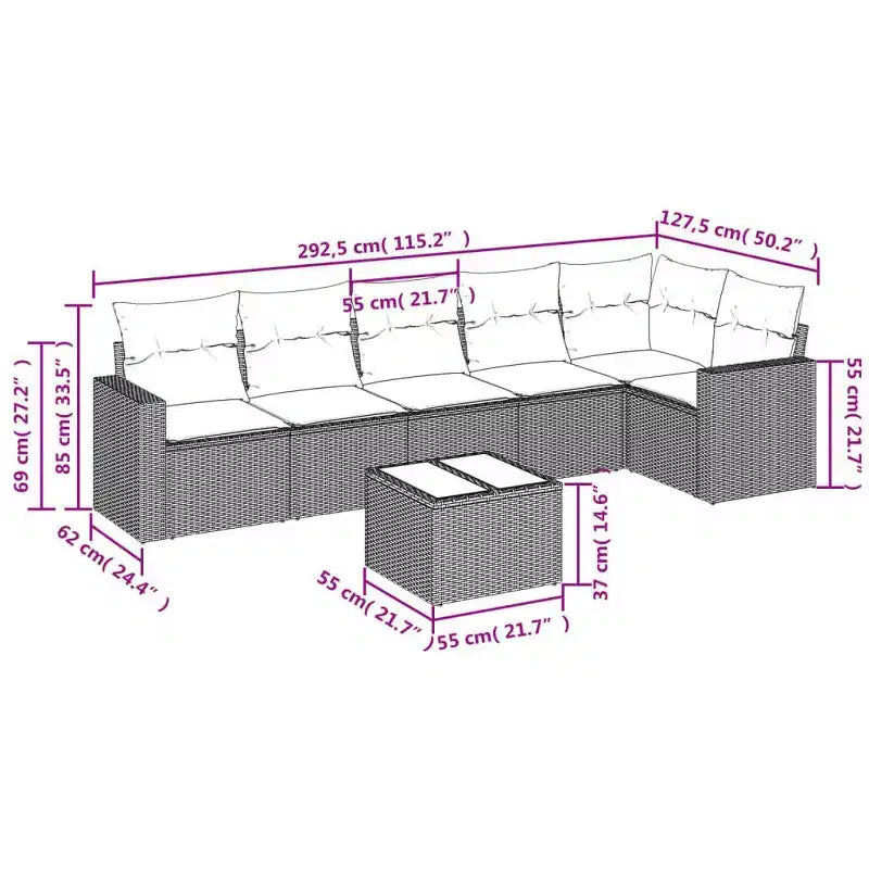 vidaXL Salon de jardin 7 pcs avec coussins résine tressée noir