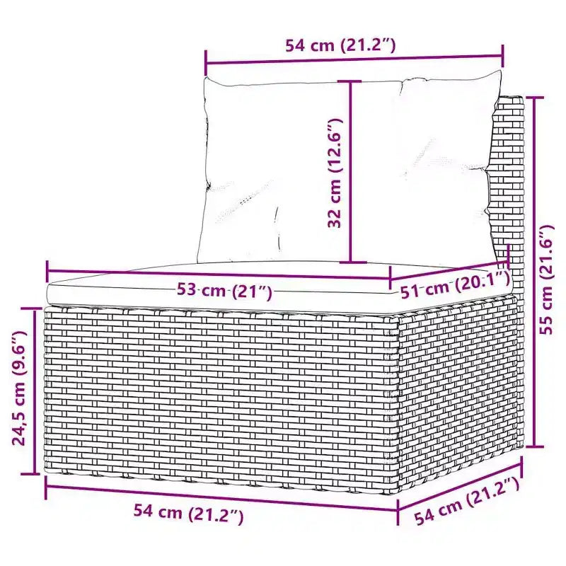 vidaXL Canapé de jardin central en rotin PE noir 54 x 54 x 55 cm