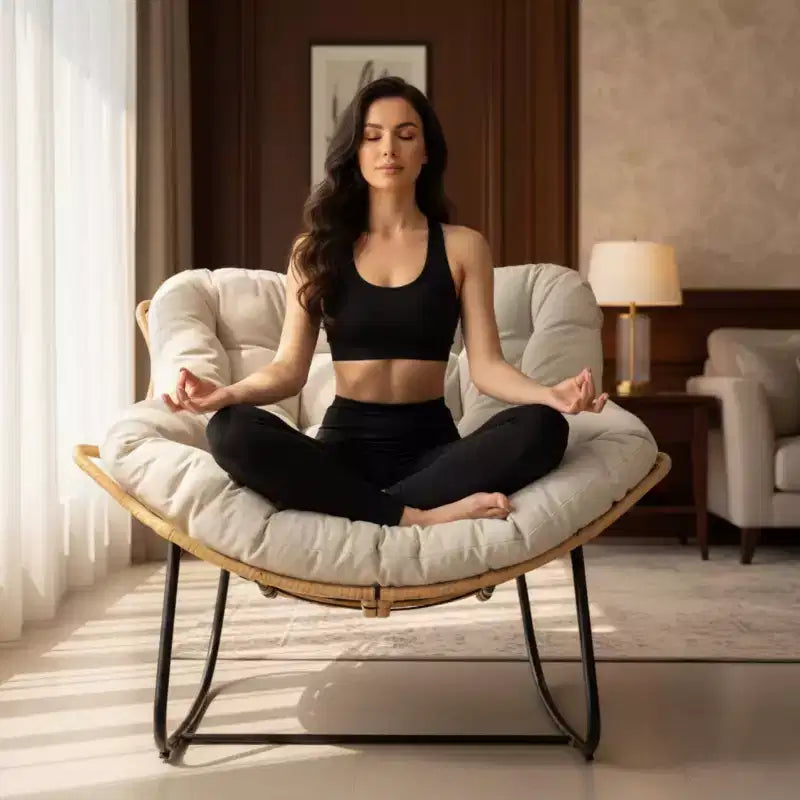 GDFStudio Enrika Fauteuil à bascule œuf moderne en rotin et métal avec coussin