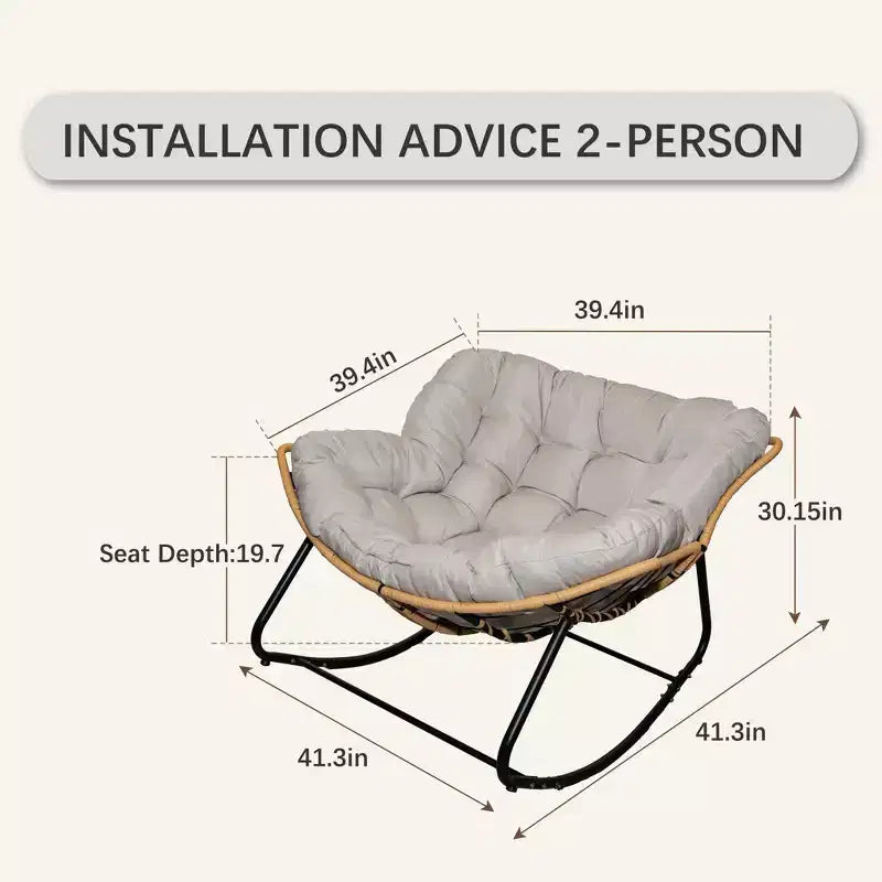 GDFStudio Enrika Fauteuil à bascule œuf moderne en rotin et métal avec coussin