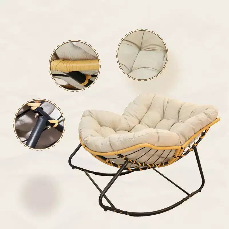 GDFStudio Enrika Fauteuil à bascule œuf moderne en rotin et métal avec coussin