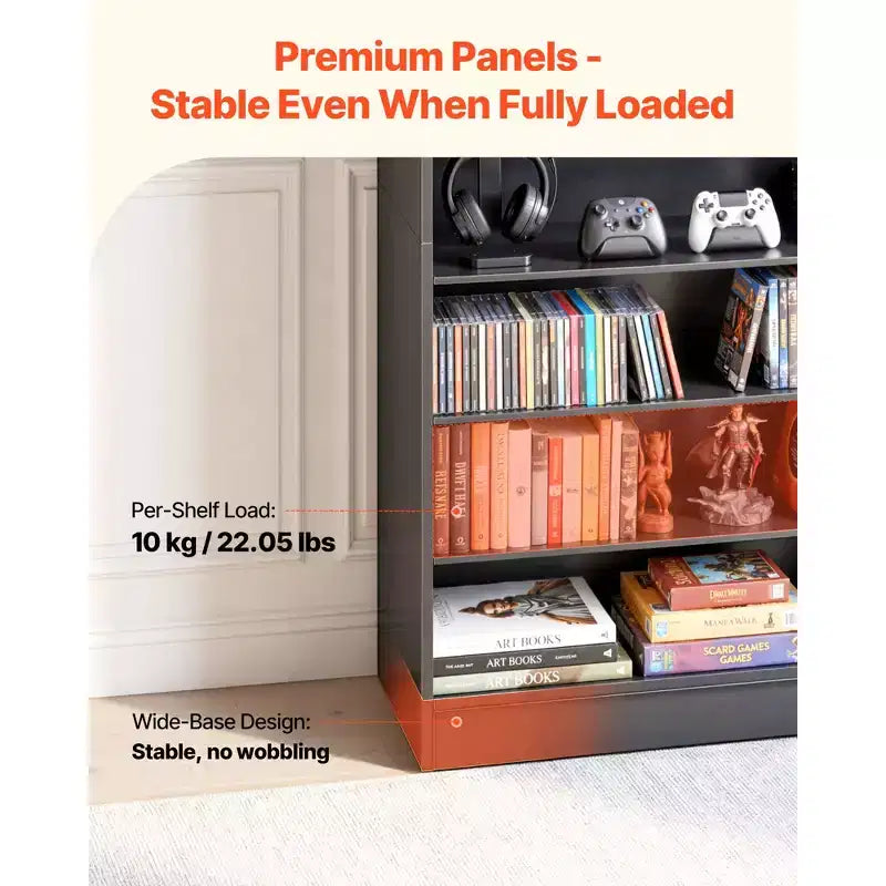 Meuble de rangement VEVOR pour médias, étagère DVD à 7 niveaux, organisateur de rangement multimédia de 69,9 x 30 x 140 cm pour CD, DVD, livres et jeux, noir