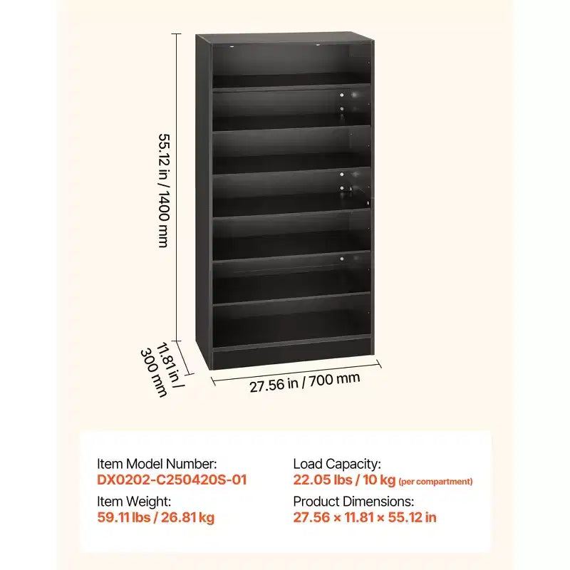 Meuble de rangement VEVOR pour médias, étagère DVD à 7 niveaux, organisateur de rangement multimédia de 69,9 x 30 x 140 cm pour CD, DVD, livres et jeux, noir