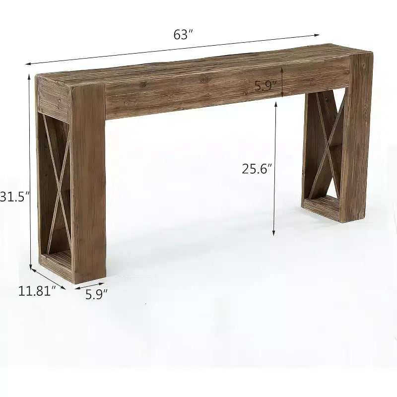 Console en bois massif Lantine, table de canapé de ferme de 63 pouces de long pour entrée, salon, vestibule