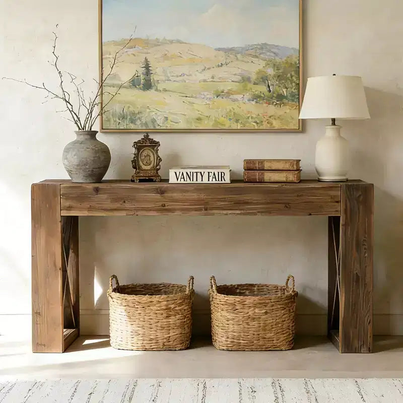 Console en bois massif Lantine, table de canapé de ferme de 63 pouces de long pour entrée, salon, vestibule
