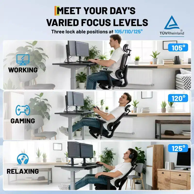 Chaise de bureau ergonomique en maille avec appui-tête 3D et soutien lombaire réglable, accoudoirs 4D relevables, dossier haut, siège d'ordinateur pivotant inclinable sur 3 niveaux, supporte jusqu'à 136 kg