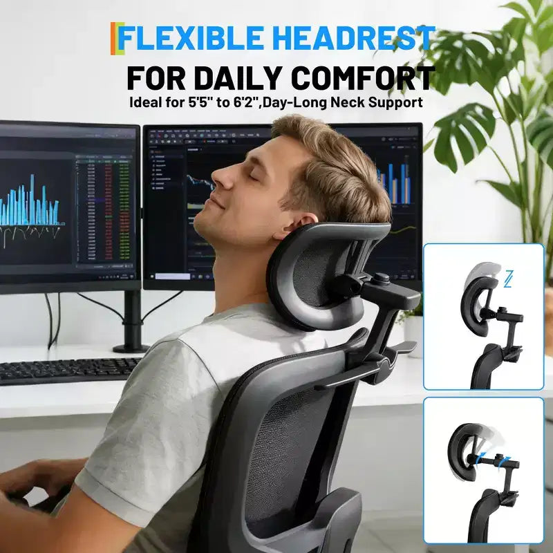 Chaise de bureau ergonomique en maille avec appui-tête 3D et soutien lombaire réglable, accoudoirs 4D relevables, dossier haut, siège d'ordinateur pivotant inclinable sur 3 niveaux, supporte jusqu'à 136 kg