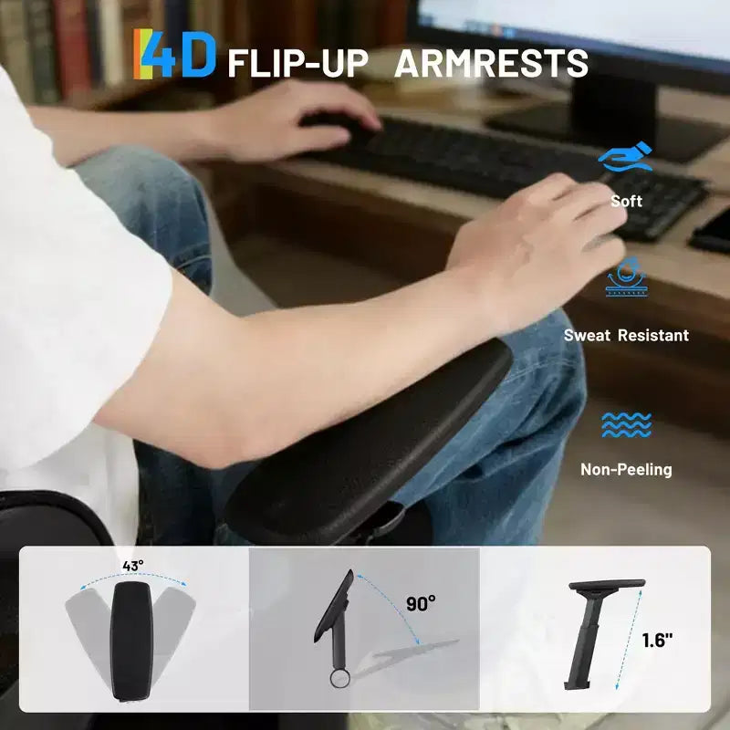 Chaise de bureau ergonomique en maille avec appui-tête 3D et soutien lombaire réglable, accoudoirs 4D relevables, dossier haut, siège d'ordinateur pivotant inclinable sur 3 niveaux, supporte jusqu'à 136 kg