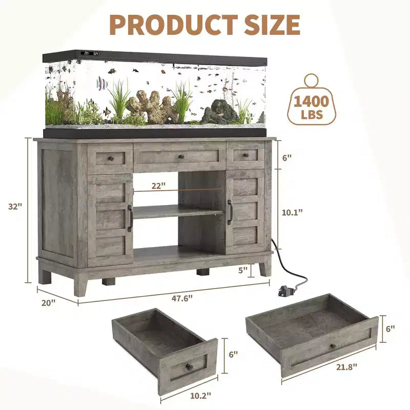 Meuble d'aquarium de style ferme, capacité de 635 kg, étagères de rangement réglables, pour salon, maison (sans aquarium)