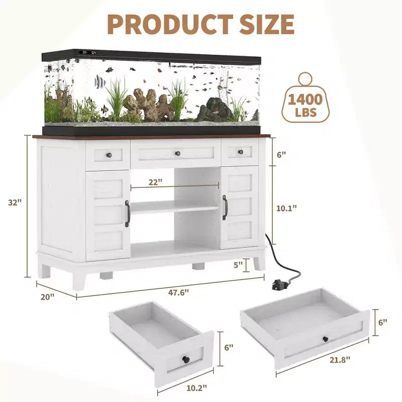 Meuble d'aquarium de style ferme, capacité de 635 kg, étagères de rangement réglables, pour salon, maison (sans aquarium)