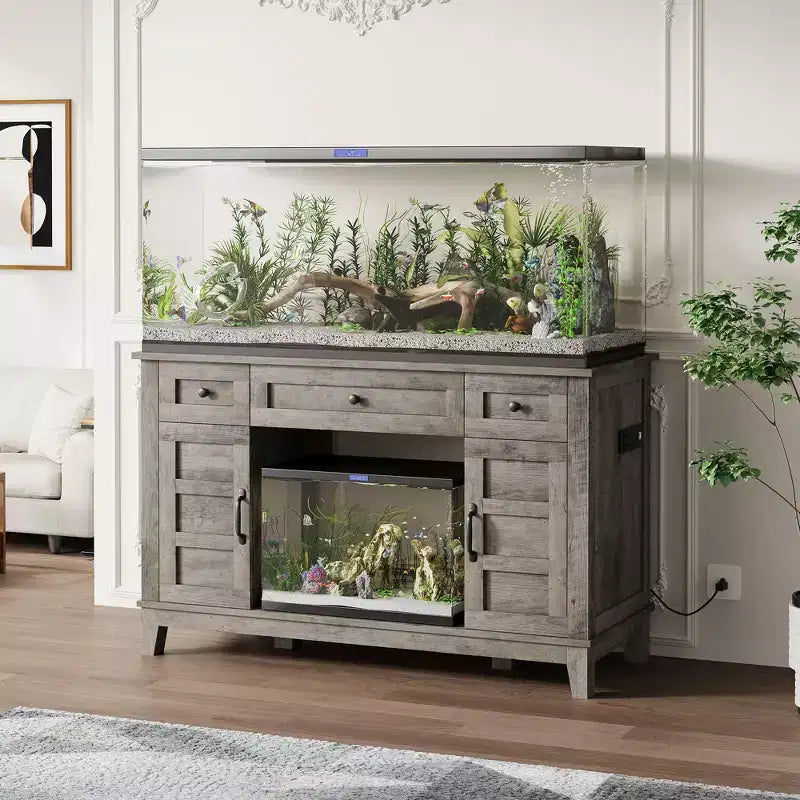 Farmhouse Aquarium Stand, 1400 LBS Capacity, Adjustable Storage Shelves, for Living Room, Home(Without fish tank)