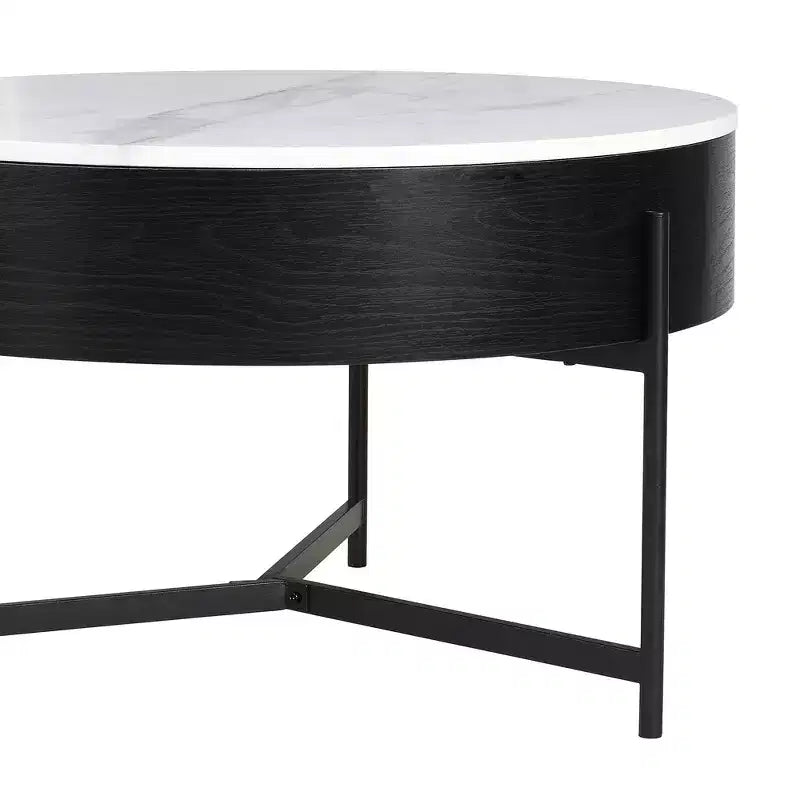 Table Basse Moderne Ronde Relevable Whisen avec Rangement Dissimulé et Ensemble de 3 Poufs