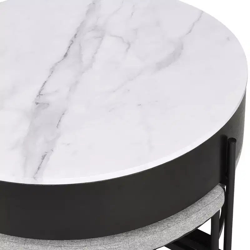 Table Basse Moderne Ronde Relevable Whisen avec Rangement Dissimulé et Ensemble de 3 Poufs