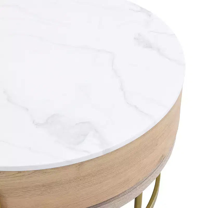Table Basse Moderne Ronde Relevable Whisen avec Rangement Dissimulé et Ensemble de 3 Poufs