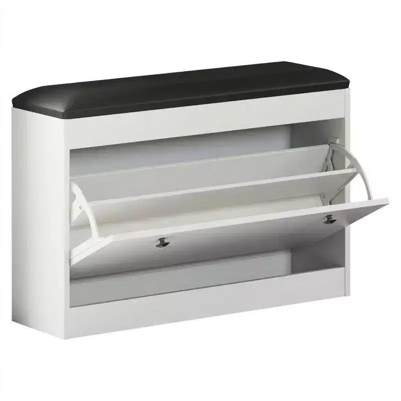 Shoe Storage Bench with Cushion, 31.5 Inch Entryway Shoe Organizer Bench with Flip Drawer and Adjustable Shelf, Wooden Shoe Cabinet for Hallway