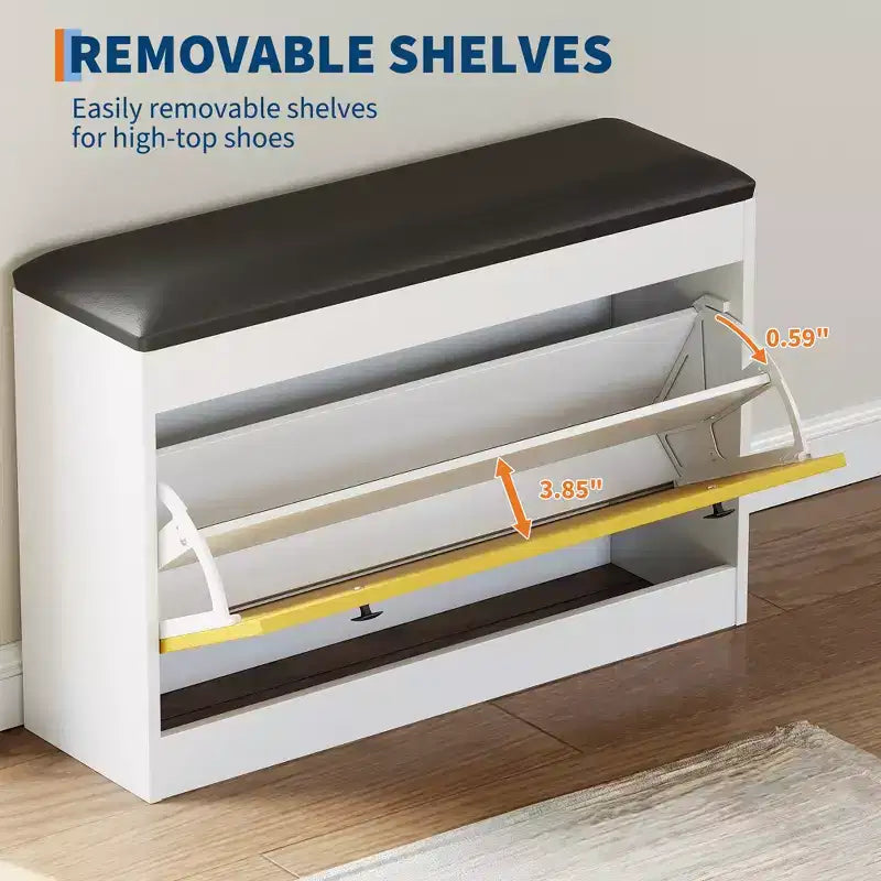 Banc de rangement pour chaussures avec coussin, banc de rangement pour chaussures d'entrée de 80 cm avec tiroir basculant et étagère réglable, armoire à chaussures en bois pour couloir