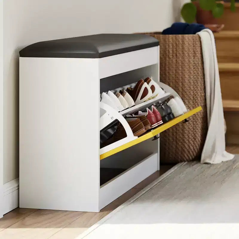 Banc de rangement pour chaussures avec coussin, banc de rangement pour chaussures d'entrée de 80 cm avec tiroir basculant et étagère réglable, armoire à chaussures en bois pour couloir