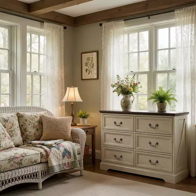 Commode de ferme Famapy à 6 tiroirs, commode, poignées en laiton vintage, armoire de rangement pour chambre, salon et entrée