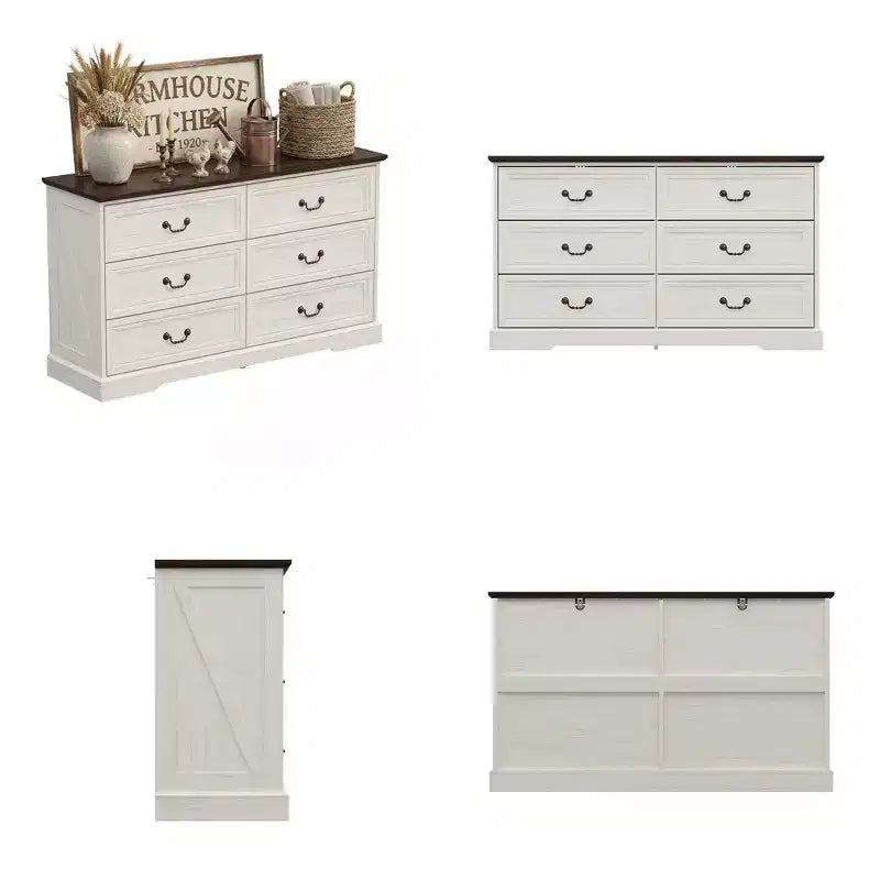 Commode de ferme Famapy à 6 tiroirs, commode, poignées en laiton vintage, armoire de rangement pour chambre, salon et entrée