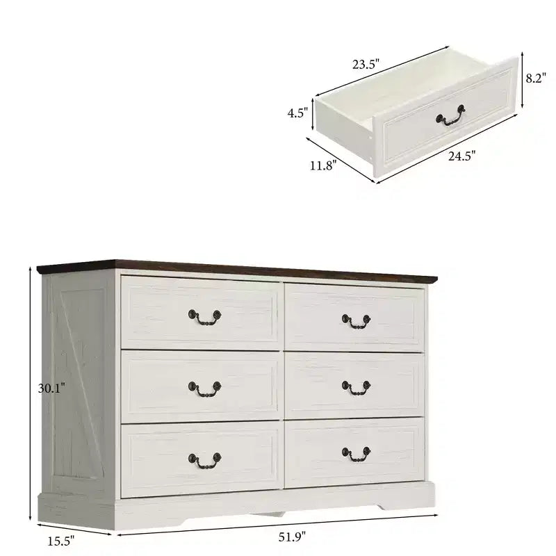Commode de ferme Famapy à 6 tiroirs, commode, poignées en laiton vintage, armoire de rangement pour chambre, salon et entrée
