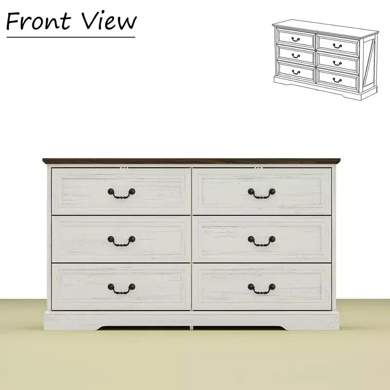 Commode de ferme Famapy à 6 tiroirs, commode, poignées en laiton vintage, armoire de rangement pour chambre, salon et entrée