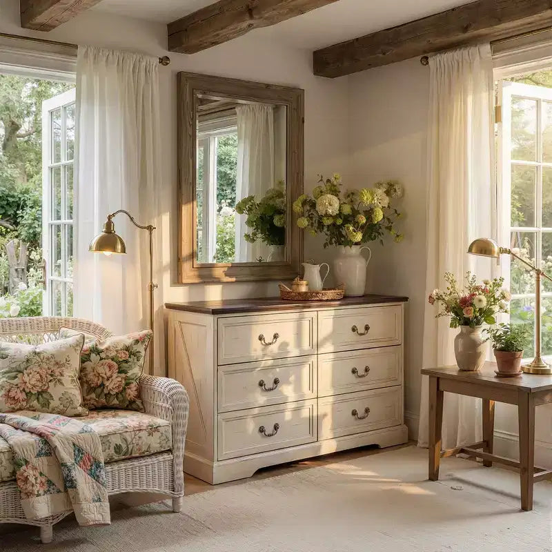 Commode de ferme Famapy à 6 tiroirs, commode, poignées en laiton vintage, armoire de rangement pour chambre, salon et entrée
