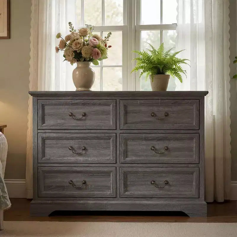 Commode de ferme Famapy à 6 tiroirs, commode, poignées en laiton vintage, armoire de rangement pour chambre, salon et entrée