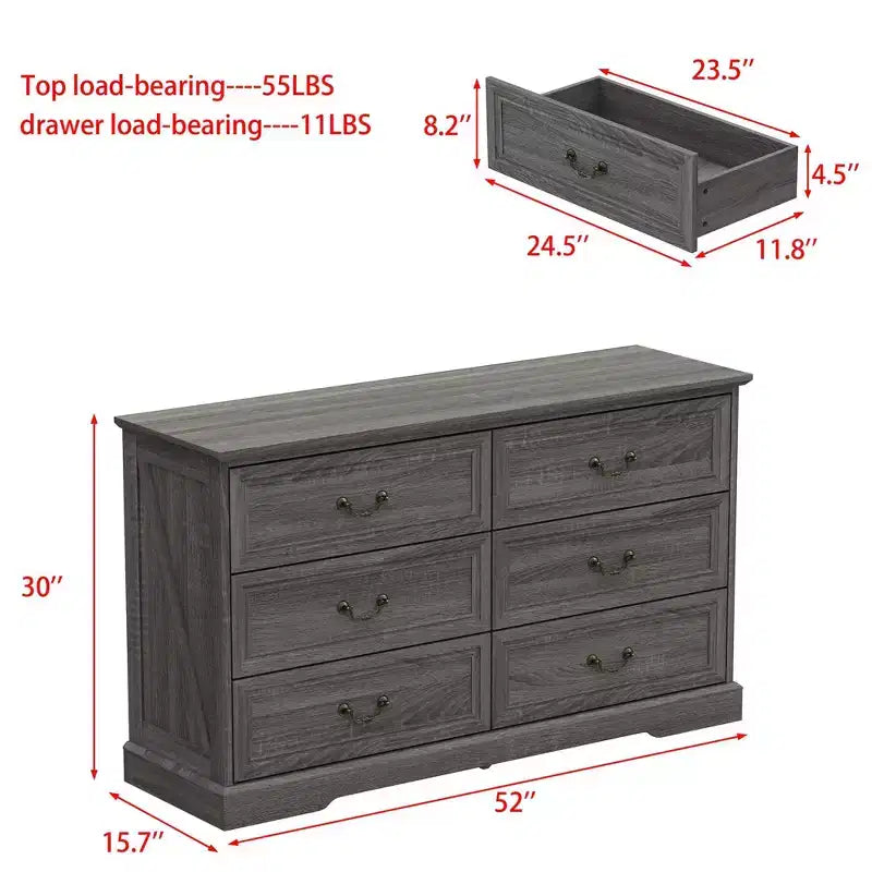 Commode de ferme Famapy à 6 tiroirs, commode, poignées en laiton vintage, armoire de rangement pour chambre, salon et entrée