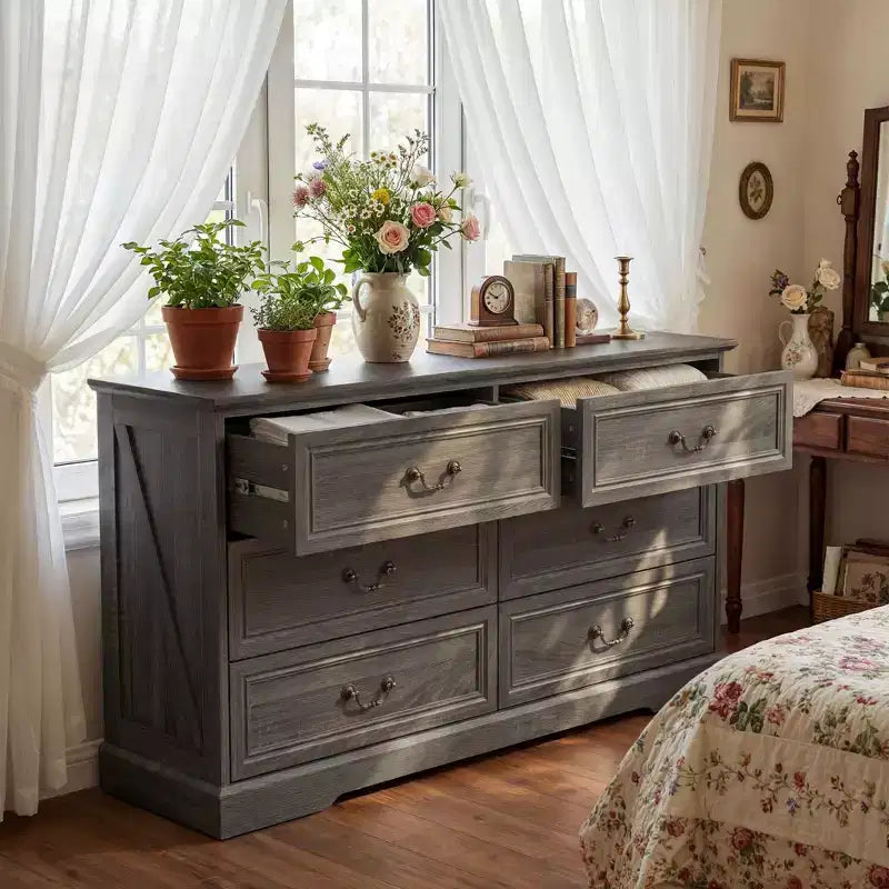 Commode de ferme Famapy à 6 tiroirs, commode, poignées en laiton vintage, armoire de rangement pour chambre, salon et entrée