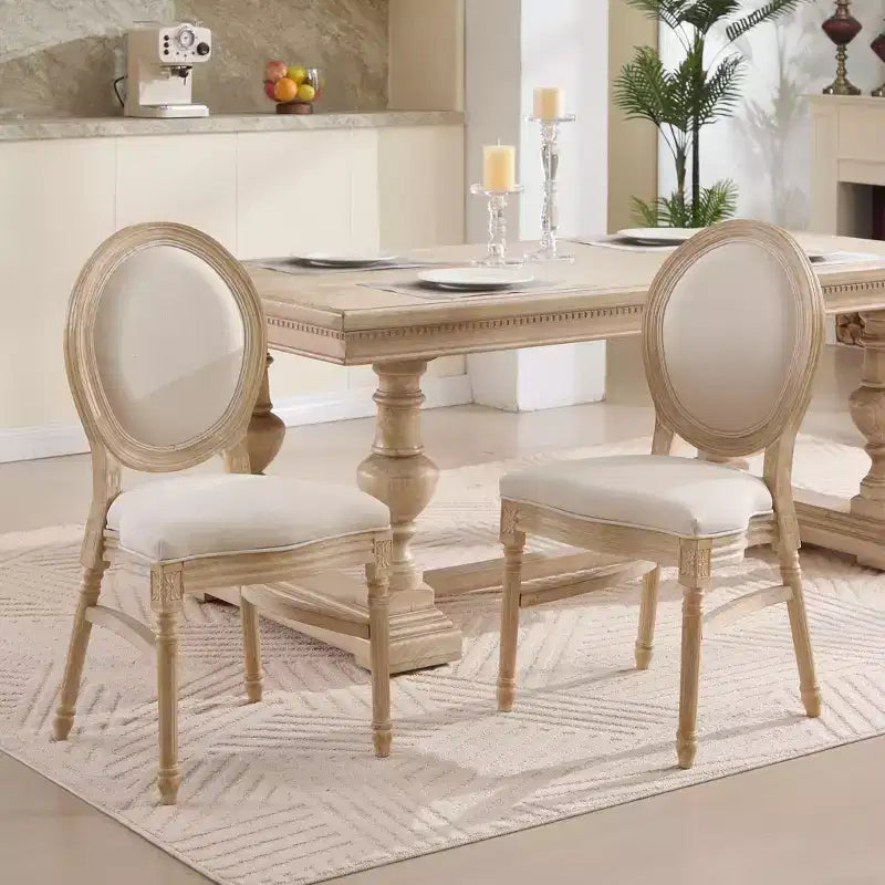 Ora Maison Lot de 2 chaises de salle à manger de style campagnard français, chaises rembourrées à dossier rond sculpté, beige