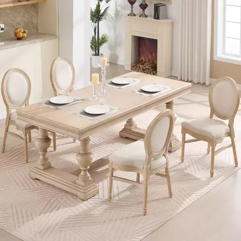 Ora Maison Lot de 2 chaises de salle à manger de style campagnard français, chaises rembourrées à dossier rond sculpté, beige