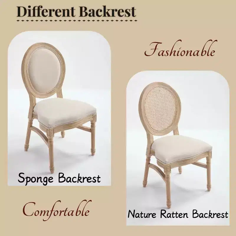 Ora Maison Lot de 2 chaises de salle à manger de style campagnard français, chaises rembourrées à dossier rond sculpté, beige