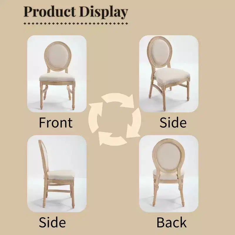 Ora Maison Lot de 2 chaises de salle à manger de style campagnard français, chaises rembourrées à dossier rond sculpté, beige
