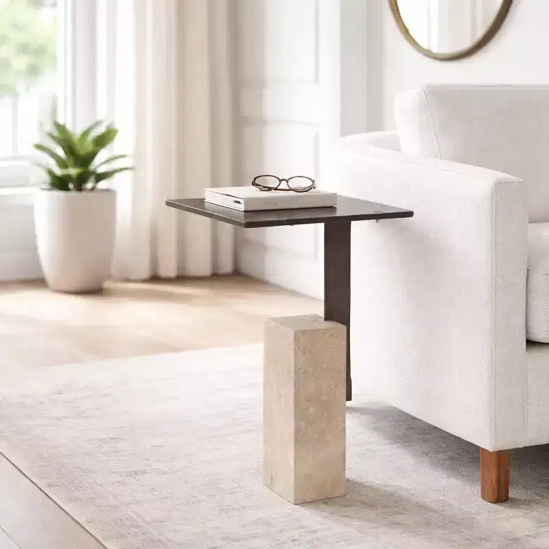Stylish Block Accent End Table for Bedroom Decor - Nightstand and Drink Accent Table for Bedside or Small Spaces - 22, Bronze & Tan