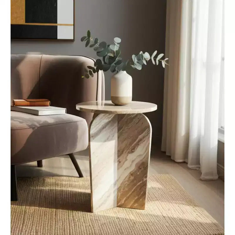 Table d'appoint, table de chevet ou table de nuit en marbre avec plateau rond en agate, idéale pour les grands ou petits espaces