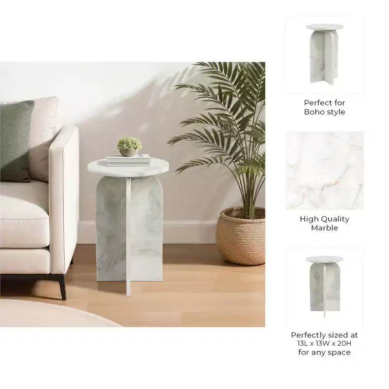Table d'appoint, table de chevet ou table de nuit en marbre avec plateau rond en agate, idéale pour les grands ou petits espaces
